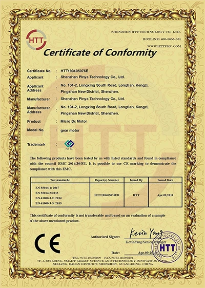 CE compliance certificate for micro pump products